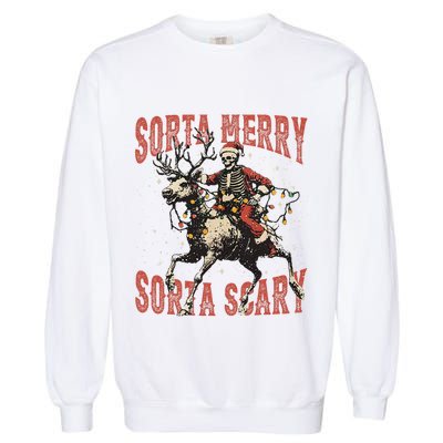 Funny Christmas Sorta Merry Sorta Scary Skeleton Xmas Tree Garment-Dyed Sweatshirt