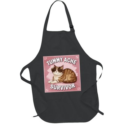 Funny Cat Stomach Ache My Tummy Hurts Tummy Ache Survivor Full-Length Apron With Pockets