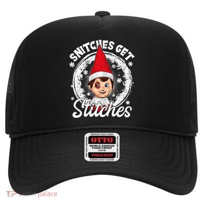 Funny Christmas Snitches Get Stitches High Crown Mesh Back Trucker Hat