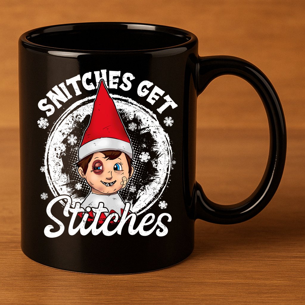 Funny Christmas Snitches Get Stitches 11oz C Handle Ceramic Mug