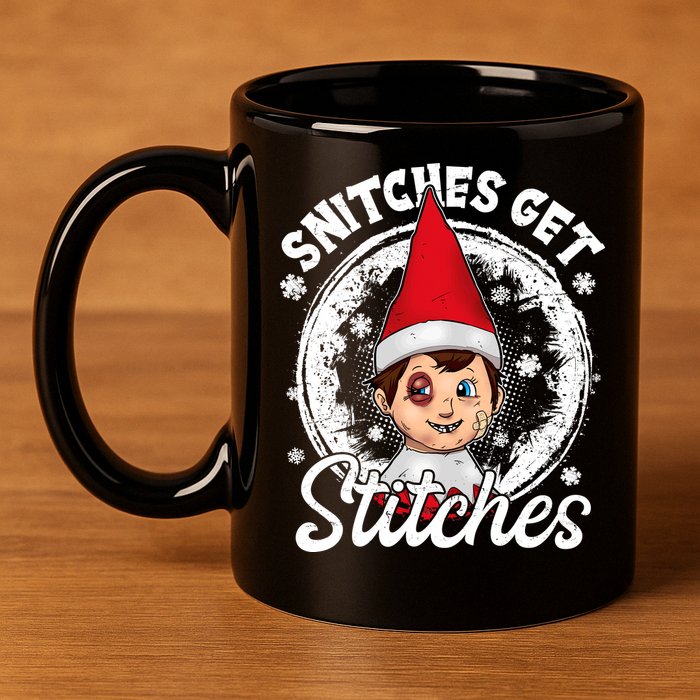 Funny Christmas Snitches Get Stitches 11oz C Handle Ceramic Mug