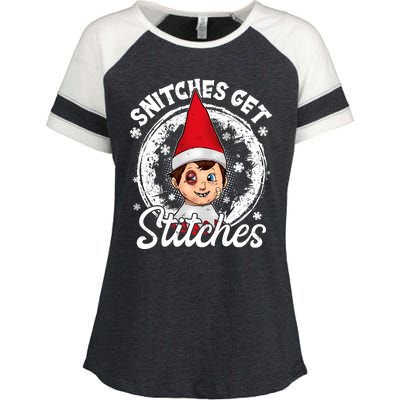 Funny Christmas Snitches Get Stitches Enza Ladies Jersey Colorblock Tee