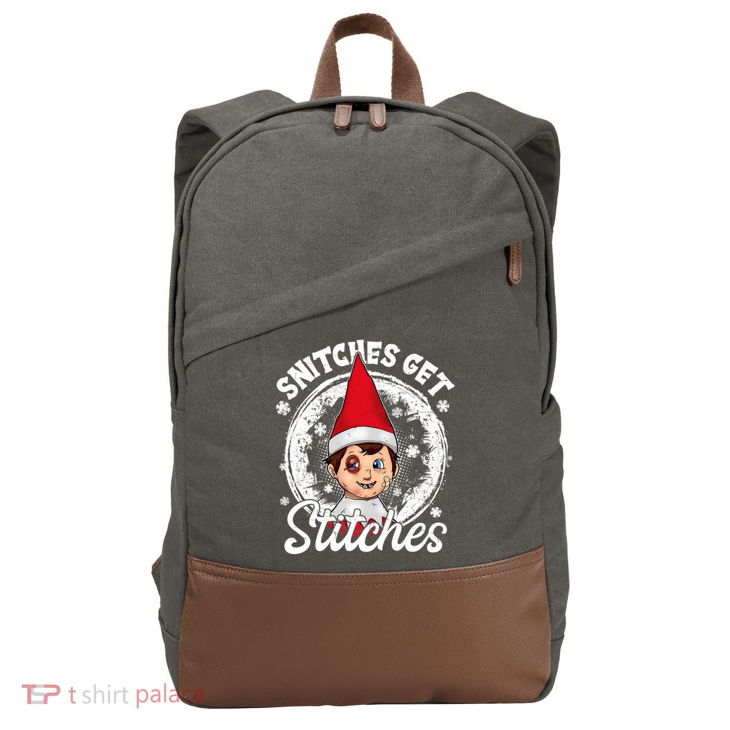 Funny Christmas Snitches Get Stitches Cotton Canvas Backpack