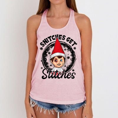 Funny Christmas Snitches Get Stitches Women's Knotted Racerback Tank