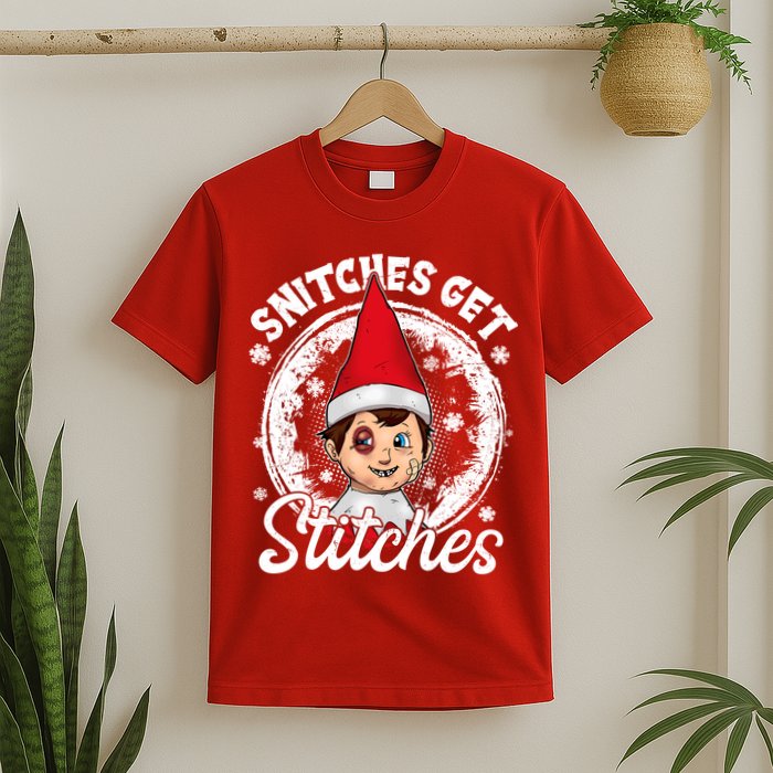 Funny Christmas Snitches Get Stitches T-Shirt