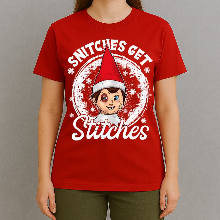 Funny Christmas Snitches Get Stitches T-Shirt