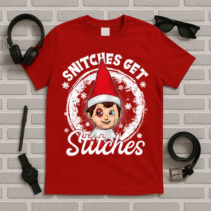 Funny Christmas Snitches Get Stitches T-Shirt