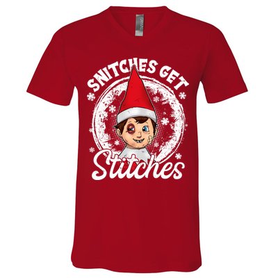 Funny Christmas Snitches Get Stitches V-Neck T-Shirt