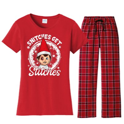 Funny Christmas Snitches Get Stitches Women's Flannel Pajama Set