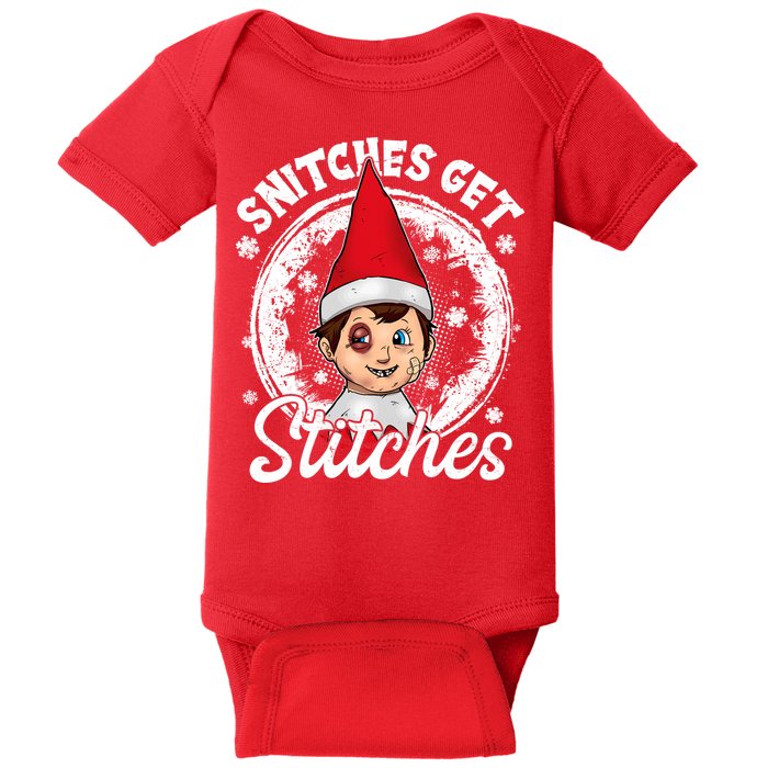 Funny Christmas Snitches Get Stitches Baby Bodysuit