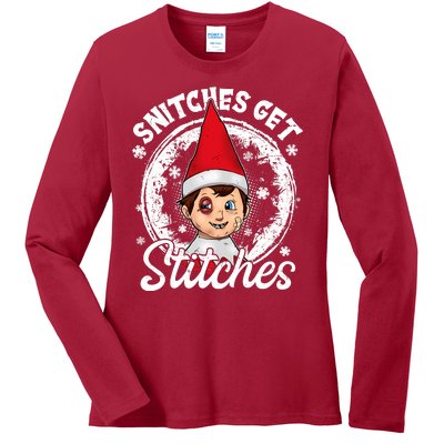 Funny Christmas Snitches Get Stitches Ladies Long Sleeve Shirt