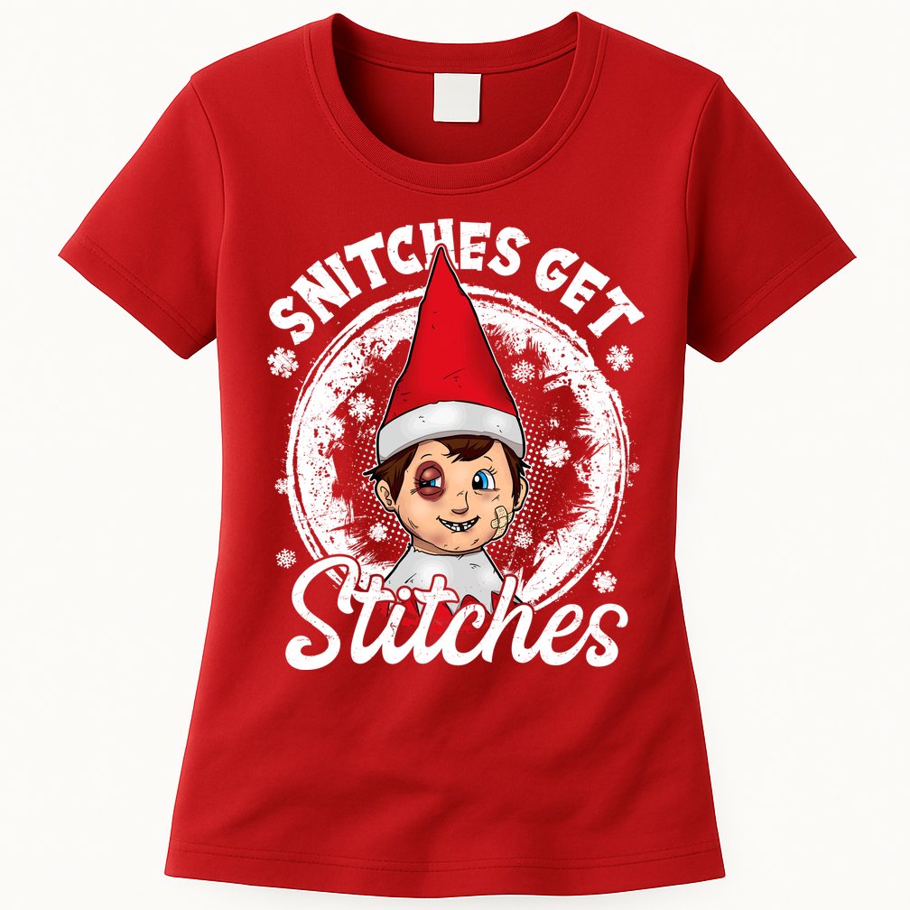 Funny Christmas Snitches Get Stitches Womens T-Shirt