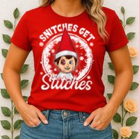 Funny Christmas Snitches Get Stitches Womens T-Shirt