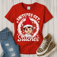 Funny Christmas Snitches Get Stitches Womens T-Shirt