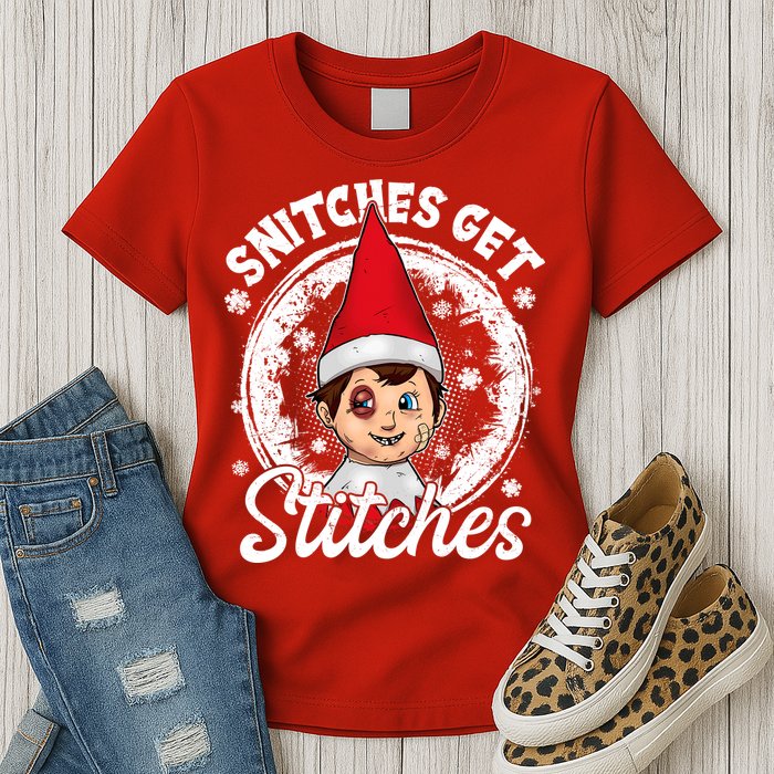 Funny Christmas Snitches Get Stitches Womens T-Shirt