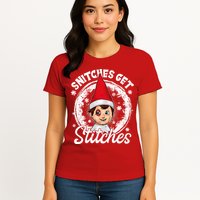 Funny Christmas Snitches Get Stitches Womens T-Shirt