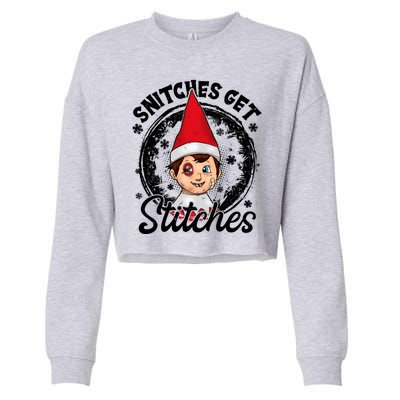 Funny Christmas Snitches Get Stitches Cropped Pullover Crew