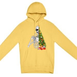 Funny Christmas Sorta Merry Sorta Scary Skeleton Xmas Tree Premium Pullover Hoodie