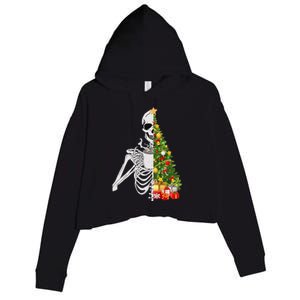 Funny Christmas Sorta Merry Sorta Scary Skeleton Xmas Tree Crop Fleece Hoodie