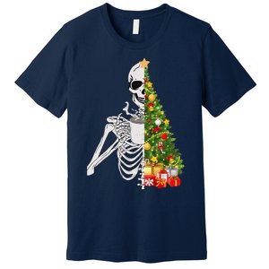 Funny Christmas Sorta Merry Sorta Scary Skeleton Xmas Tree Premium T-Shirt