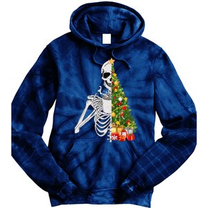 Funny Christmas Sorta Merry Sorta Scary Skeleton Xmas Tree Tie Dye Hoodie