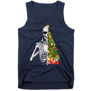 Funny Christmas Sorta Merry Sorta Scary Skeleton Xmas Tree Tank Top