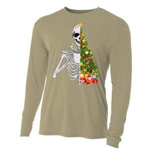 Funny Christmas Sorta Merry Sorta Scary Skeleton Xmas Tree Cooling Performance Long Sleeve Crew