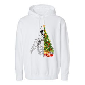 Funny Christmas Sorta Merry Sorta Scary Skeleton Xmas Tree Garment-Dyed Fleece Hoodie