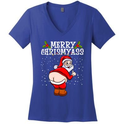 Funny Christmas Santa Claus Naked Ass Merry Chrismyass Gift Women's V-Neck T-Shirt