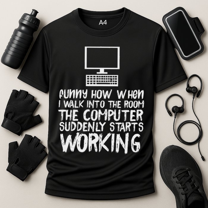 Funny Computer Starts Working Information Technology It Cooling Performance Crew T-Shirt