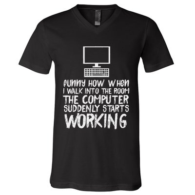 Funny Computer Starts Working Information Technology It V-Neck T-Shirt