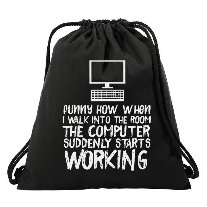 Funny Computer Starts Working Information Technology It Drawstring Bag