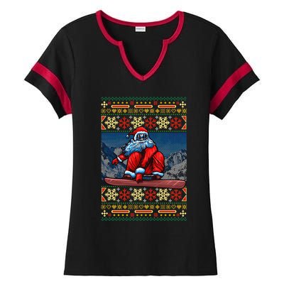 Funny Christmas Santa Claus Snowboarding Ugly Sweater Gift Funny Gift Ladies Halftime Notch Neck Tee