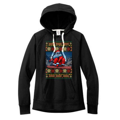 Funny Christmas Santa Claus Snowboarding Ugly Sweater Gift Funny Gift Women's Fleece Hoodie