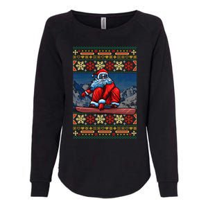 Funny Christmas Santa Claus Snowboarding Ugly Sweater Gift Funny Gift Womens California Wash Sweatshirt