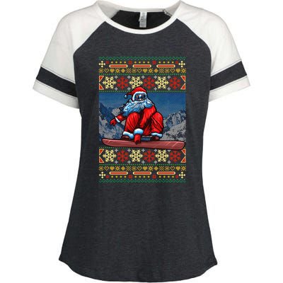 Funny Christmas Santa Claus Snowboarding Ugly Sweater Gift Funny Gift Enza Ladies Jersey Colorblock Tee