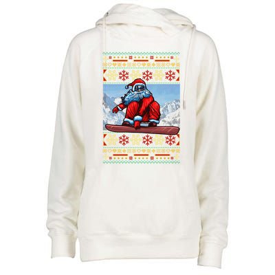 Funny Christmas Santa Claus Snowboarding Ugly Sweater Gift Funny Gift Womens Funnel Neck Pullover Hood