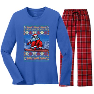 Funny Christmas Santa Claus Snowboarding Ugly Sweater Gift Funny Gift Women's Long Sleeve Flannel Pajama Set 