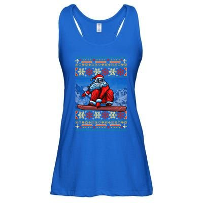 Funny Christmas Santa Claus Snowboarding Ugly Sweater Gift Funny Gift Ladies Essential Flowy Tank