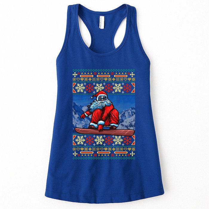 Funny Christmas Santa Claus Snowboarding Ugly Sweater Gift Funny Gift Women's Racerback Tank