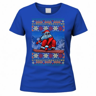 Funny Christmas Santa Claus Snowboarding Ugly Sweater Gift Funny Gift Women's T-Shirt