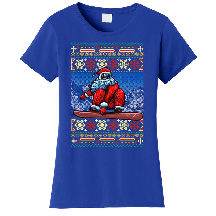 Funny Christmas Santa Claus Snowboarding Ugly Sweater Gift Funny Gift Women's T-Shirt