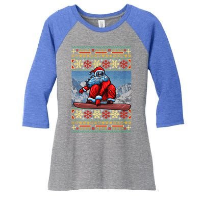 Funny Christmas Santa Claus Snowboarding Ugly Sweater Gift Funny Gift Women's Tri-Blend 3/4-Sleeve Raglan Shirt