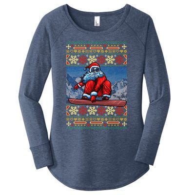 Funny Christmas Santa Claus Snowboarding Ugly Sweater Gift Funny Gift Women's Perfect Tri Tunic Long Sleeve Shirt