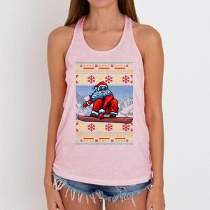 Funny Christmas Santa Claus Snowboarding Ugly Sweater Gift Funny Gift Women's Knotted Racerback Tank