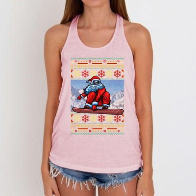 Funny Christmas Santa Claus Snowboarding Ugly Sweater Gift Funny Gift Women's Knotted Racerback Tank