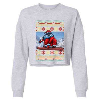 Funny Christmas Santa Claus Snowboarding Ugly Sweater Gift Funny Gift Cropped Pullover Crew