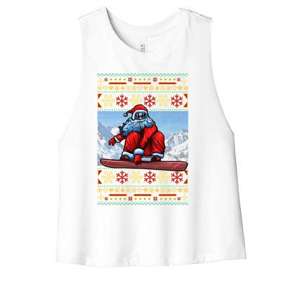 Funny Christmas Santa Claus Snowboarding Ugly Sweater Gift Funny Gift Women's Racerback Cropped Tank