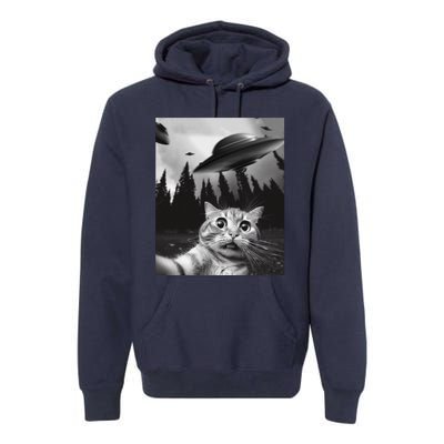 Funny Cat Selfie With Ufos Premium Hoodie