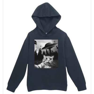 Funny Cat Selfie With Ufos Urban Pullover Hoodie